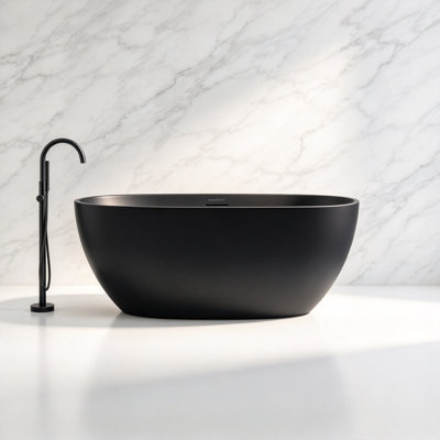 MonBlari 59" X 29.5" Acrylic Freestanding Black Soaking Bathtub With Overflow And Pop-Up Drain For Bathroom