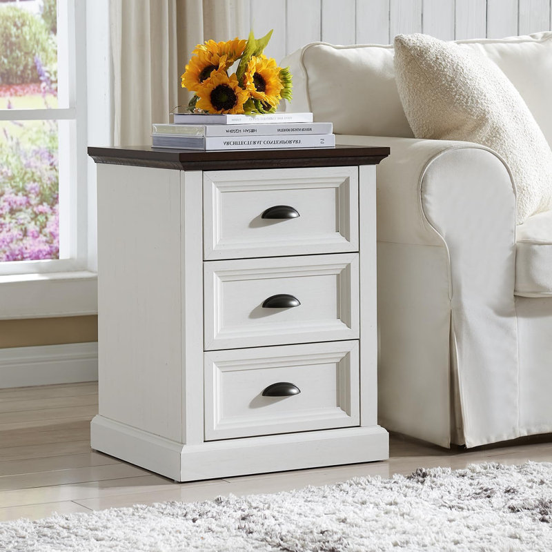 Farmhouse Nightstand with Charging Station, 3 Drawer Dresser for Bedroom, Gray