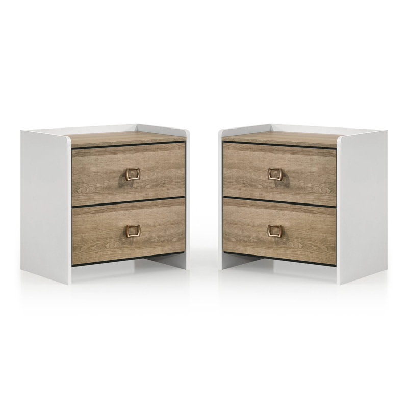 Table de chevet 2 tiroirs Grealish, Brun / Blanc