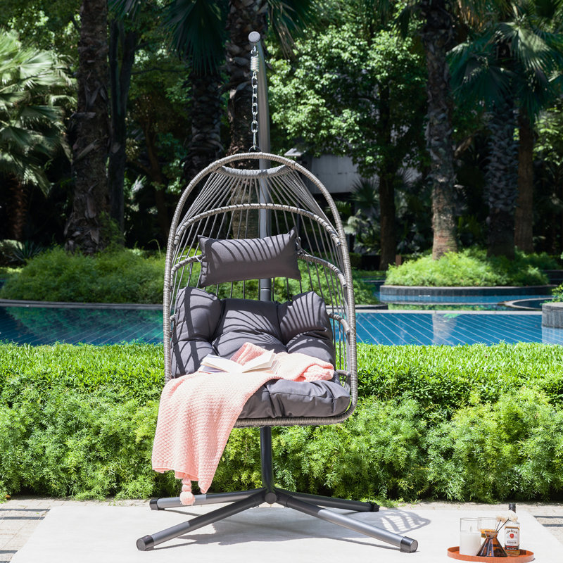 Fauteuil à œufs d'extérieur - Tissu imperméable, support à hauteur réglable, poids de 49,95 lb, pour se détendre dans différents environnements suspendus avec une chaîne de suspension, un coussin lavable, un porche, un jardin,