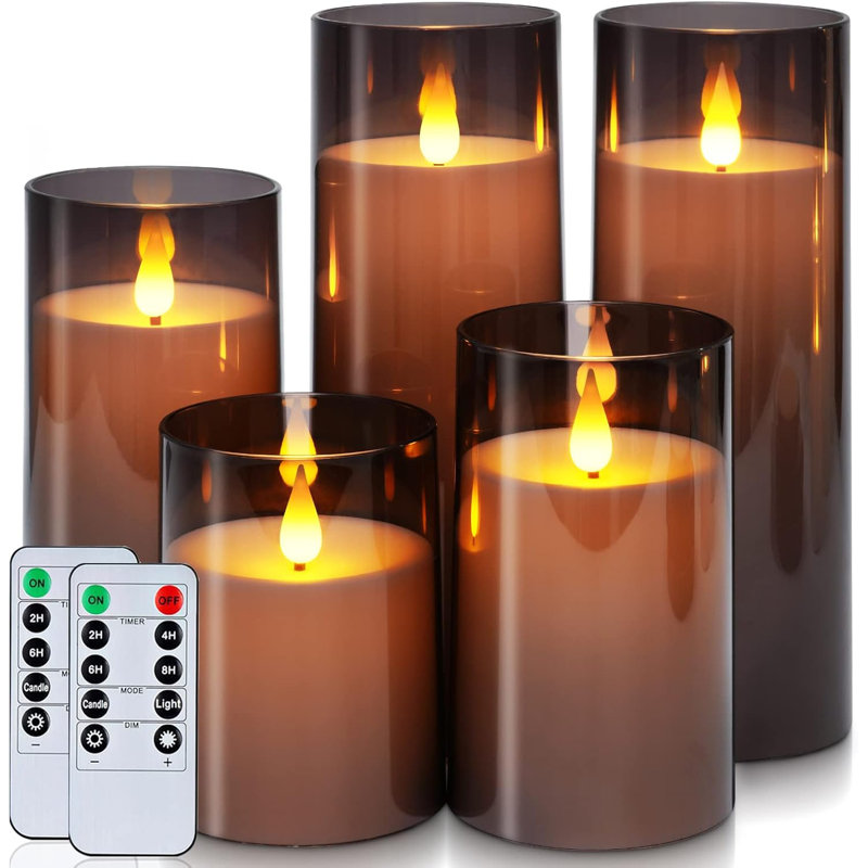 Ensemble de 5 bougies sans flamme scintillantes Homemory Gray