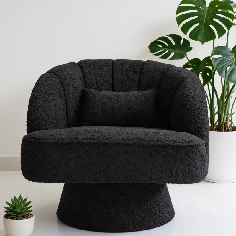 Upholstered Swivel Accent Chair, Teddy Black
