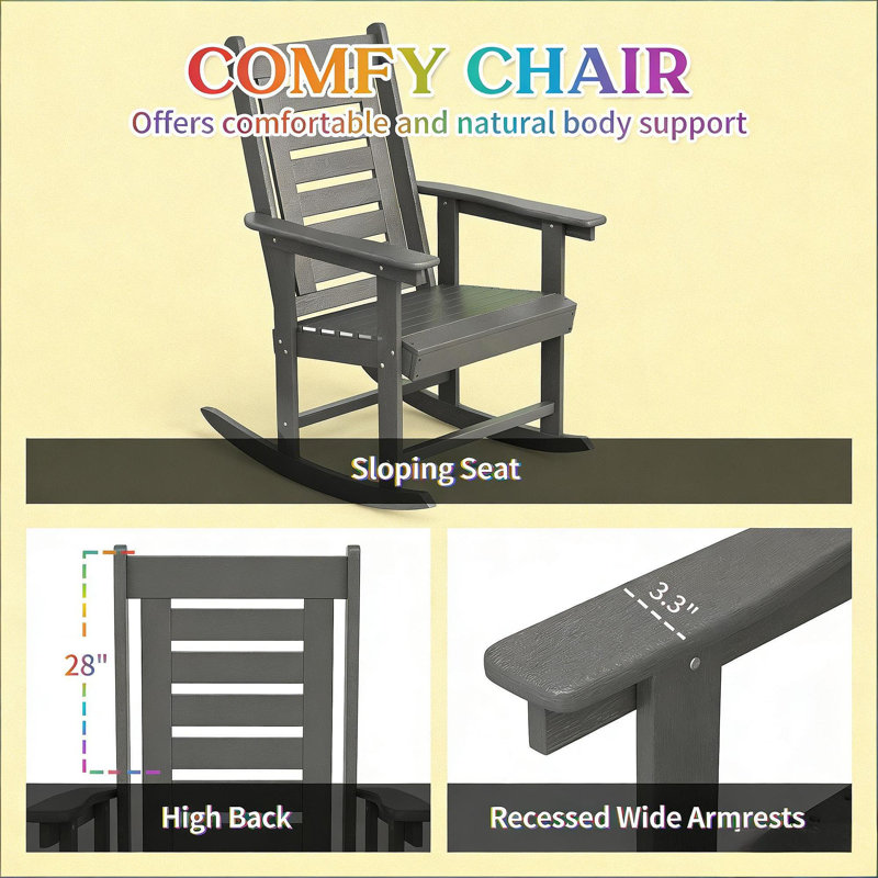 Chaises larges avec accoudoirs, chaises berçantes d'extérieur 2 pièces, Gris foncé