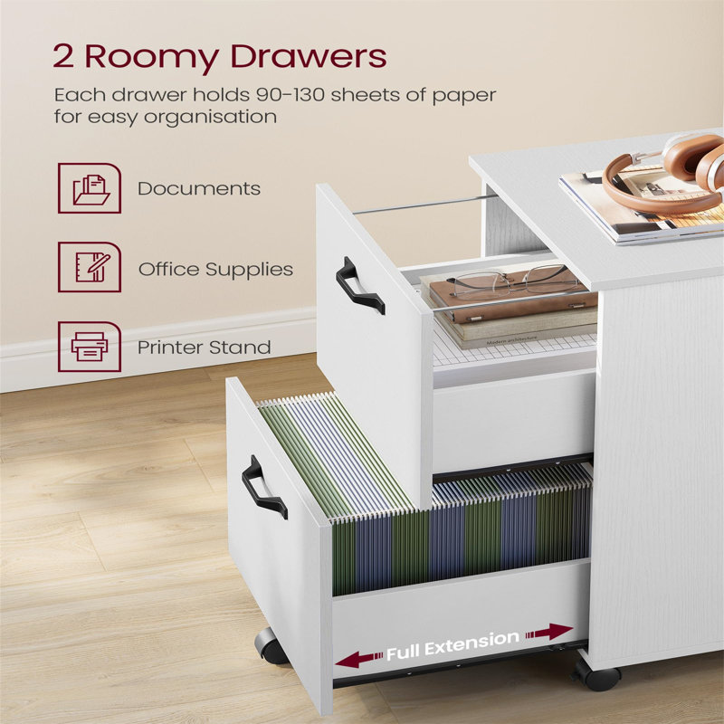 42cm Wide 2 -Drawer Mobile File Cabinet