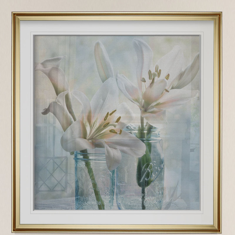 « ball mason lily i », peinture, H 28 po x l 28 po x P 2 po, Cadre doré