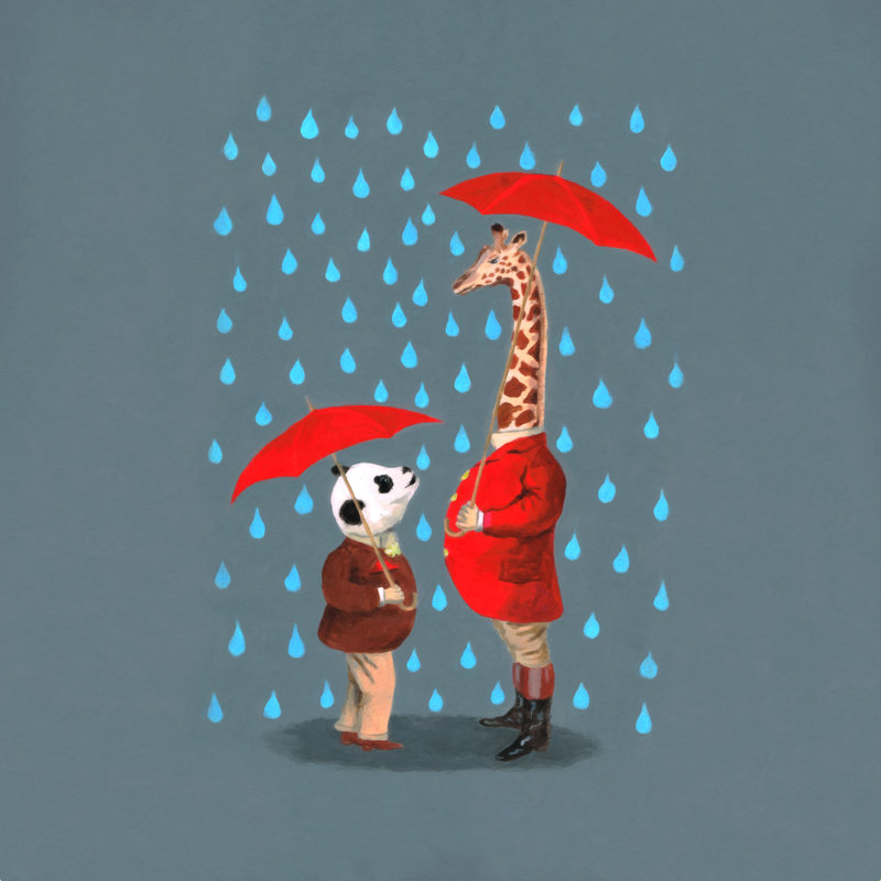 Panda et girafe - impression, H 12 po x l 12 po, Non, Toile tendue