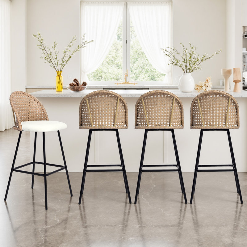 Upholstered Rattan Back Counter & Bar Stool, Beige