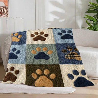 Couverture de flanelle patchwork 1Pc Dog Paw Print, cadeau coloré pour amoureux des animaux de compagnie, conception unique de thème de chien pour canapé / lit / voyage 55 * 70