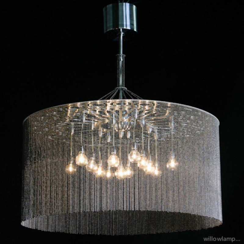Lustre tambour clair en forme de saule, Bronze brillant, 46” Diameter x 26” Height