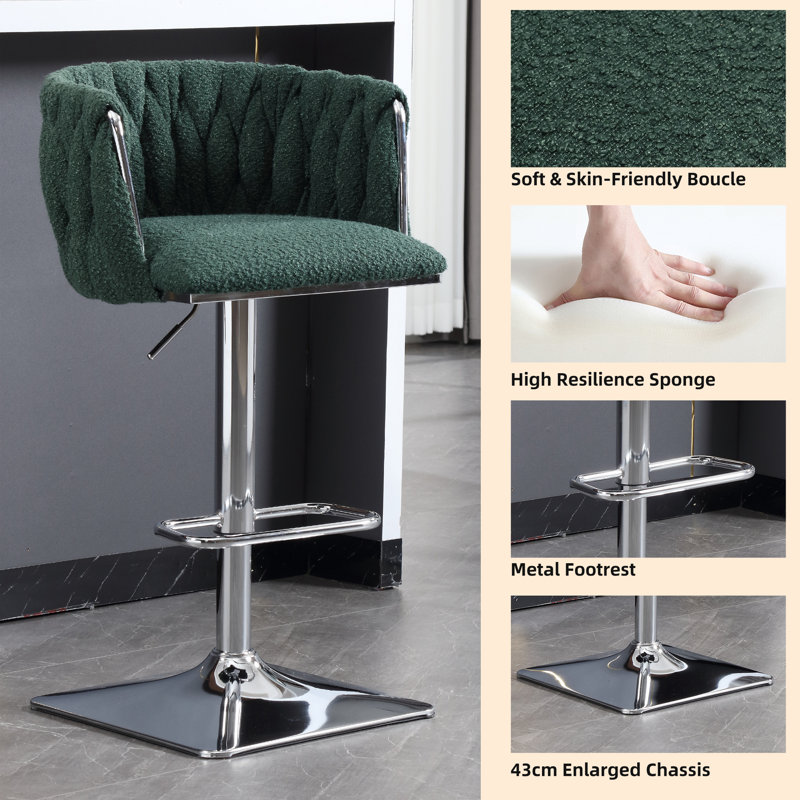Dalicia Swivel Upholstered 65.02cm Counter Stool with Metal Frame, Emerald