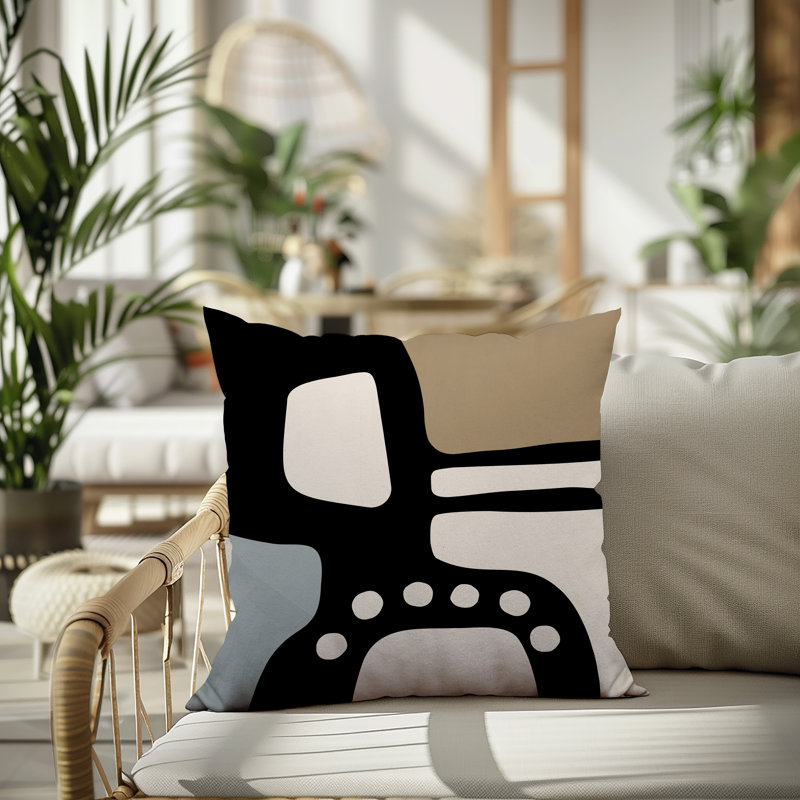 Oreiller carré réversible intérieur / extérieur Tobe Minimalist, H 19 po x l 19 po, Gris / noir / blanc cassé