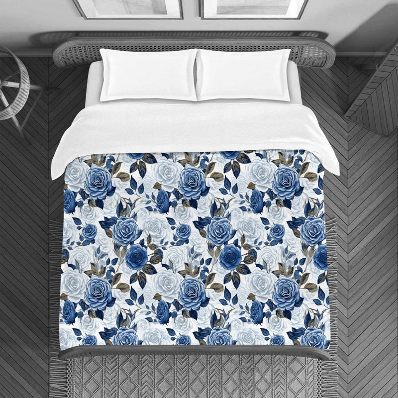 Machine Printed Duvet Cover, Queen Duvet Cover, Blue/Silver