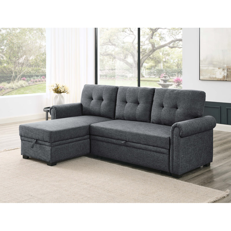 Upholstered 86'' Reclining Sleeper Sofa, Dark Gray