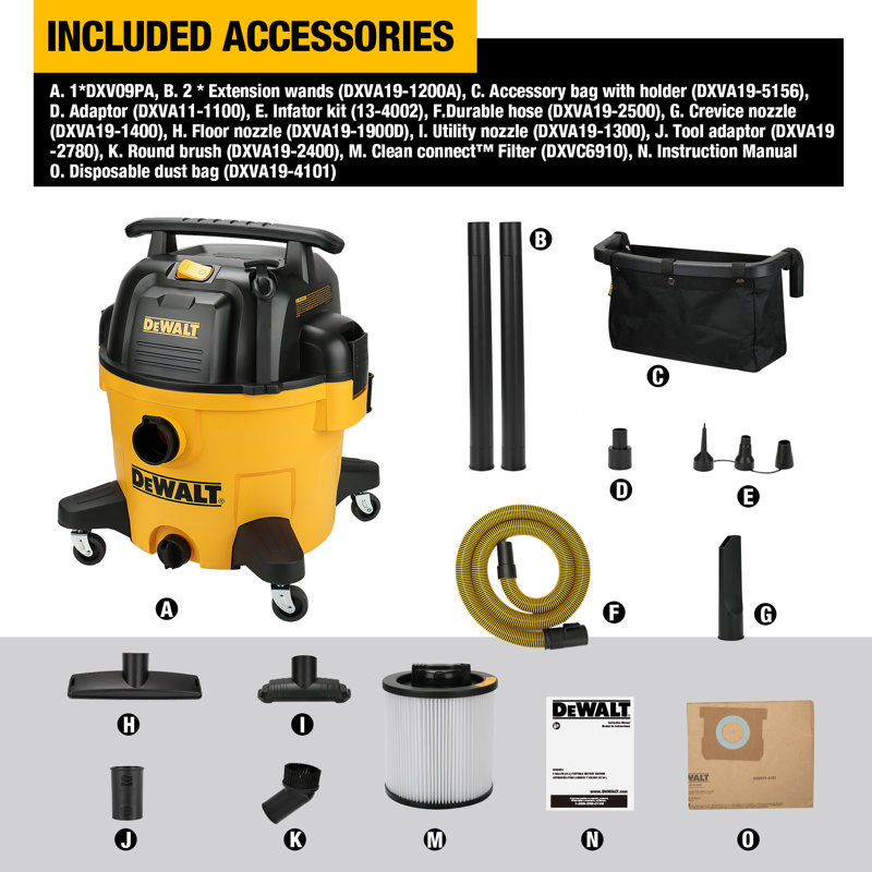 Aspirateur-laveur industriel avec accessoires DEWALT 9 gallons Wet / Dry