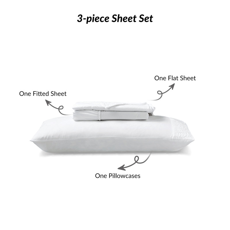 Draps et taies d'oreiller en polyester, Ensemble de draps pour lit simple avec 1 taie d'or, Blanc