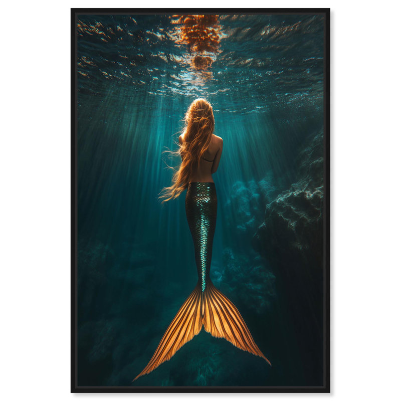 «Mermaid Day» par Art Remedy, H 16 po x l 11 po, Cadre flottant, Noir
