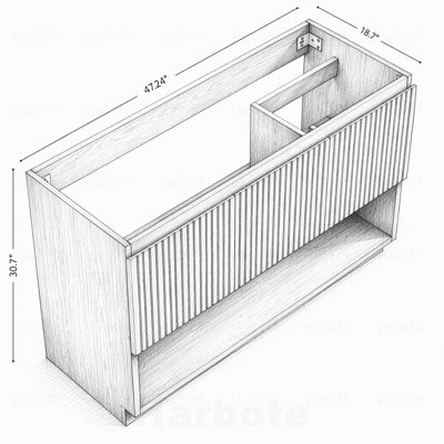 Armoire autoportante 24 po sans bassin, armoire en contreplaqué avec 2 portes rayées et compartiment de rangement ouvert