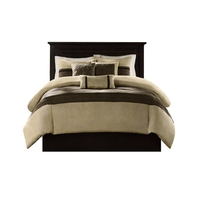 Literie 7 pièces pour lit double en faux suède, taupe et brun Doux luxueux