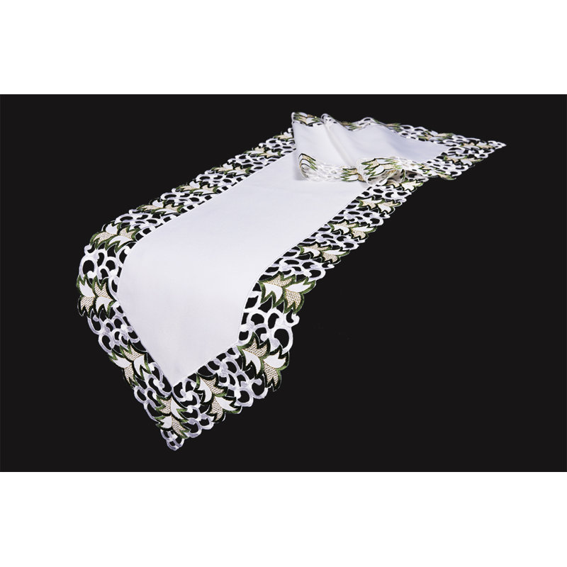 Multi-Colored Embroidered Cutwork Holiday Table Runner, 48" x 12"