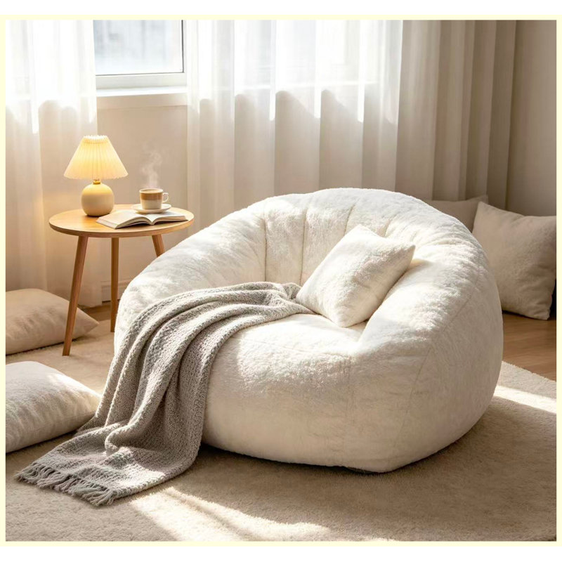 Canapé en éponge haute densité en forme de citrouille, Microfibre / microsuède blanc cassé