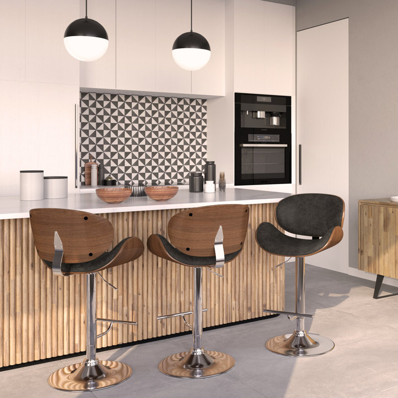 Bentwood Adjustable Swivel Bar Stool , Brown, Dark Gray