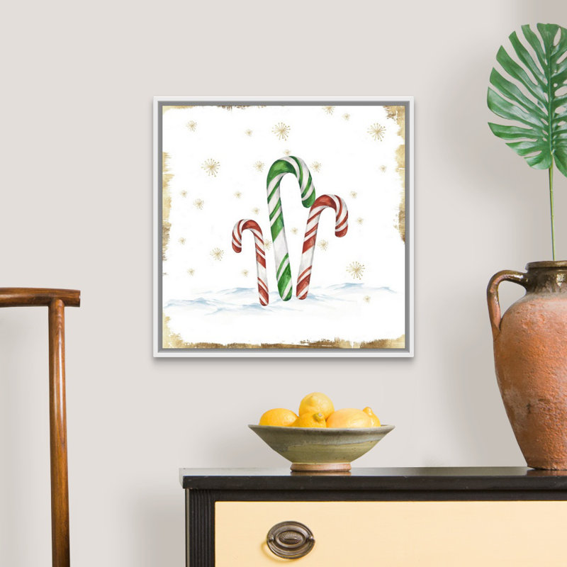 « Snowy Candycanes II », reproduction d’art sur toile, 38" H x 38" W x 1.75" D, Cadre blanc