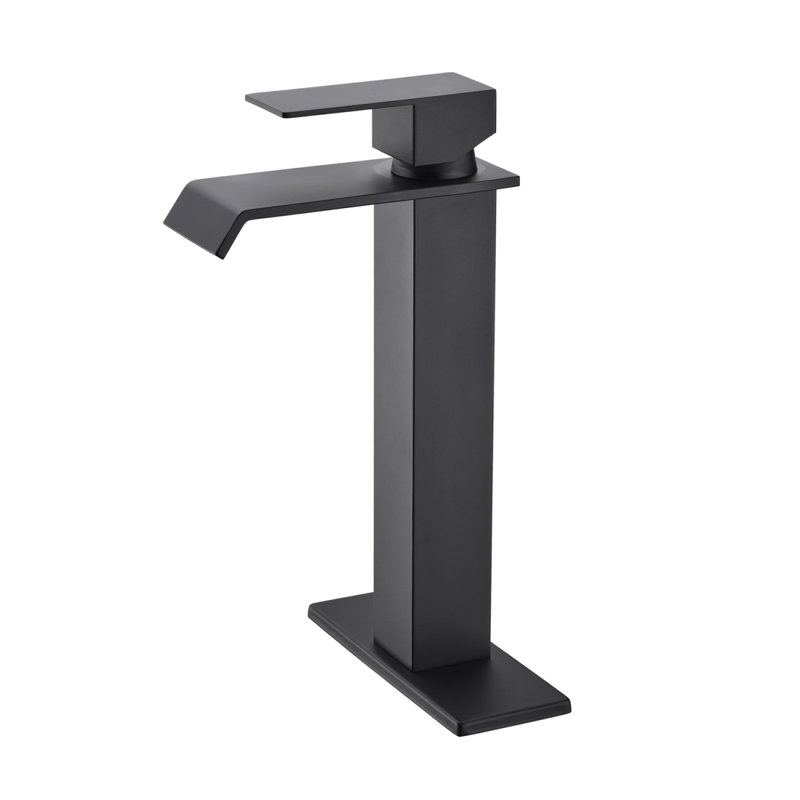 Robinet de lavabo pour salle de bain à poignée simple Waterfall Spout, Noir mat