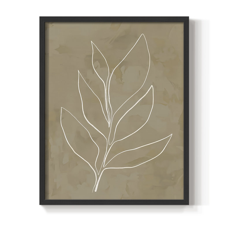 Leaf Line Art II Framed Print - Solid Wood, Black, 11" H x 9" W