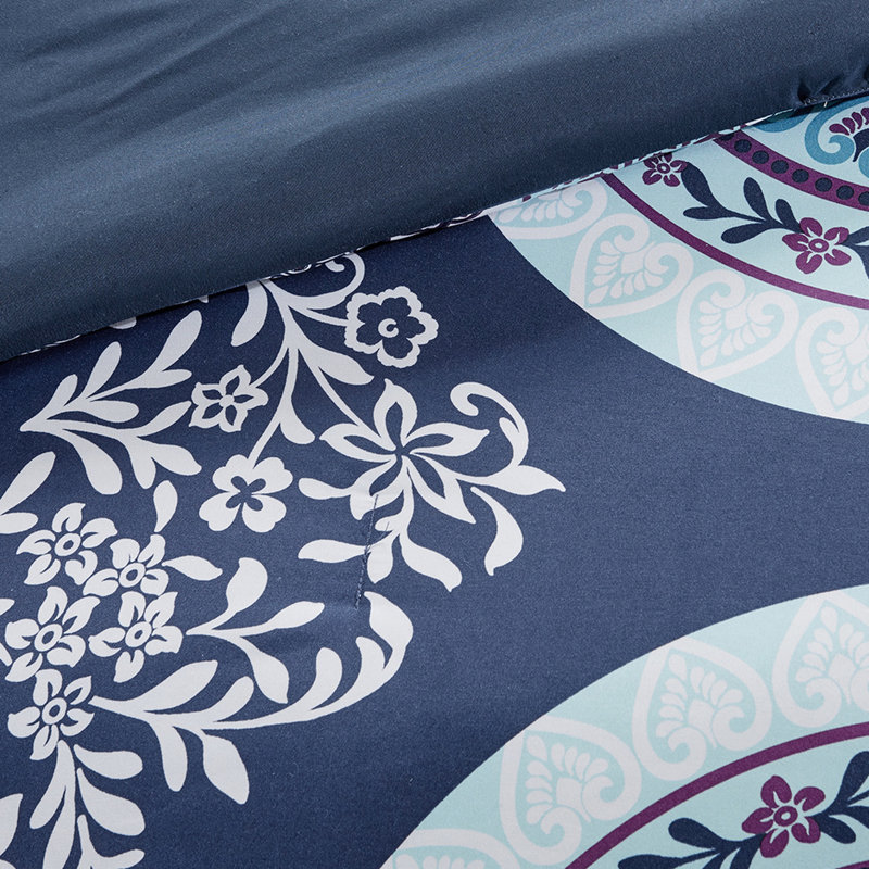 Édredon bleu marine à motif de draps - Imprimé, Édredon lit double et 8 pièces incluses, Navy