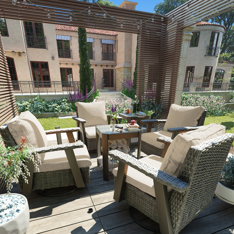 Mezaire 4 - Person Patio Conversation Sets with Cushions, Beige