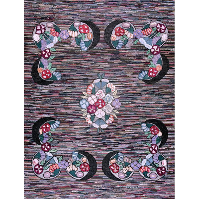 Tapis crocheté antique en laine et coton multicolore