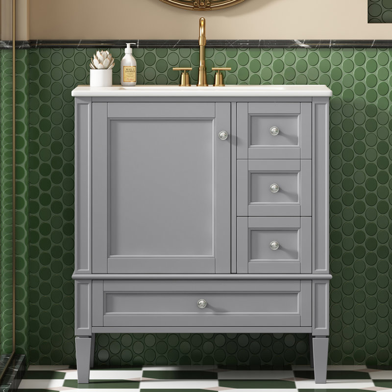 30'' Single Bathroom Vanity With Ceramic Top, Gray