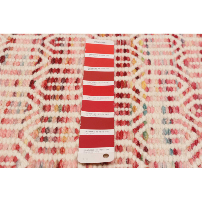 Tapis rectangulaire en laine New Age de conception unique 5 pi 3 po x 7 pi 7 po crème, rouge