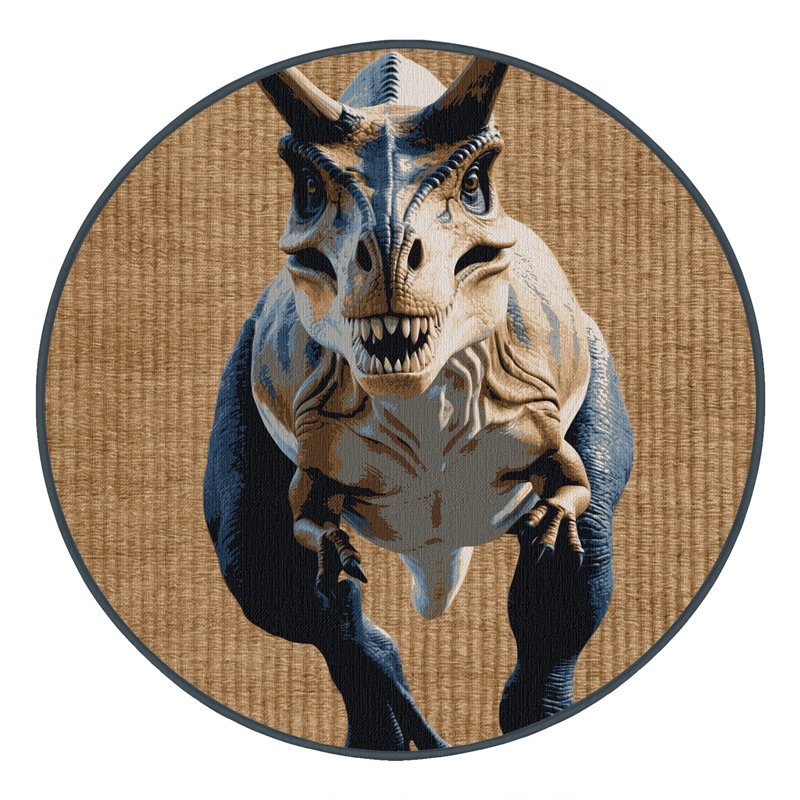 Tapis brun dinosaures lavable à la machine, Rond 6 pi