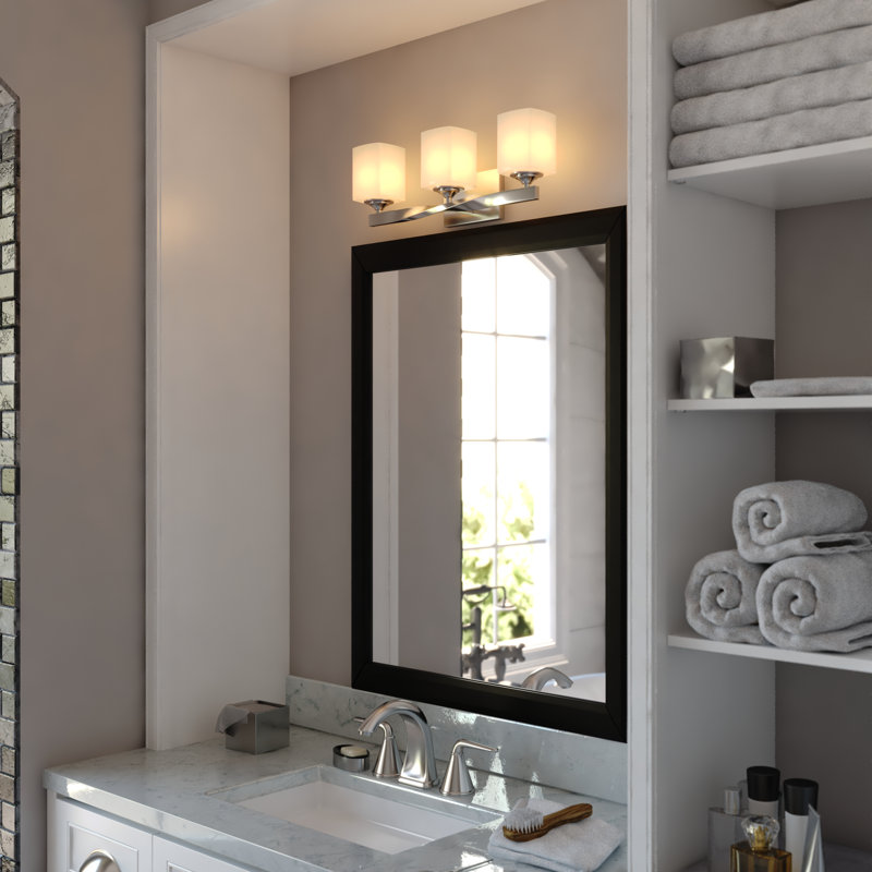 Ensemble de meuble-lavabo transitionnel en nickel poli 3 lumières Yostina