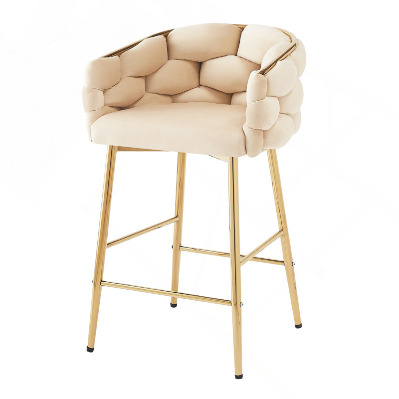 Ensemble de 2 tabourets de comptoir 28 po avec cadre en fer, dossier et coussin souples, repose-pieds 28 po., Beige