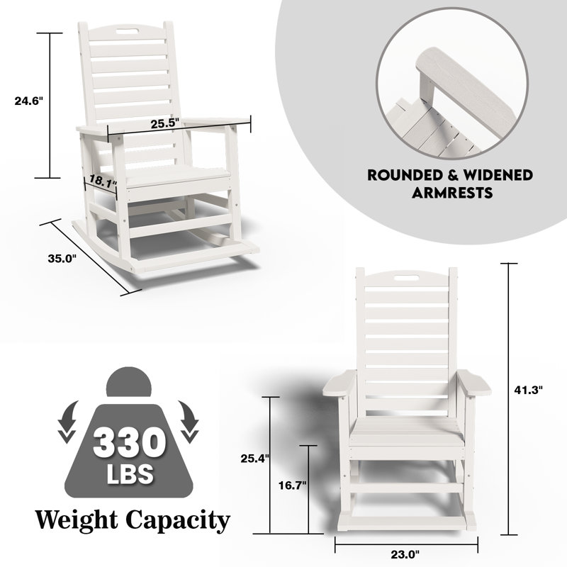 Chaise berçante surdimensionnée en PEHD d'extérieur, Blanc