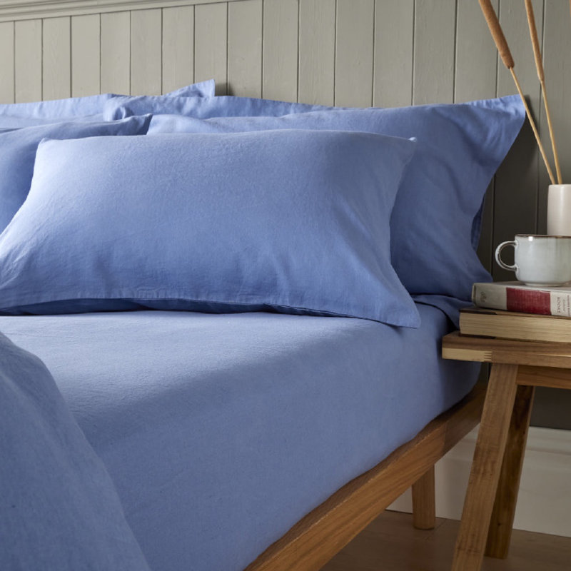 Syvester Linen Blend Standard Fitted Sheet, Double (4'6), Marine Blue