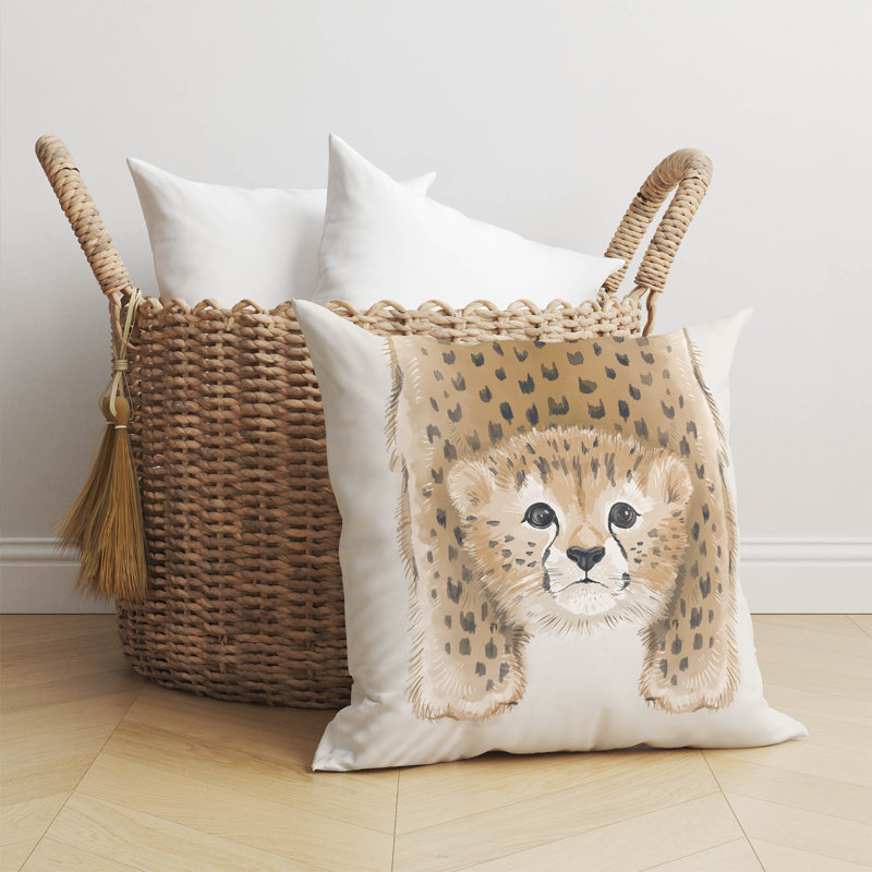 Lil Lying Leopard Ivory Pillow, 18" H x 18" W