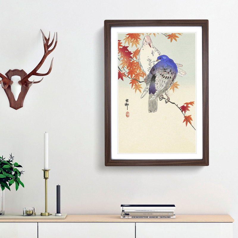 Pigeons in the Autumn by Ohara Koson - Framed Print, Walnut Framed, 87cm H x 62cm W x 2cm D