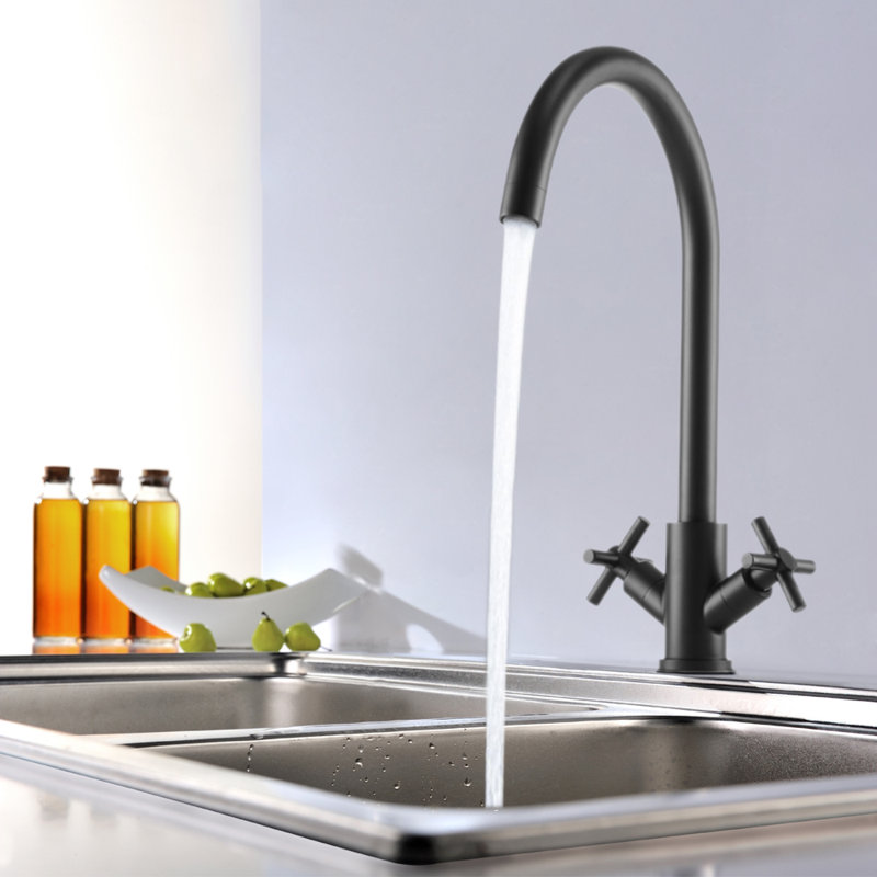 G1/2 304 Stainless Steel Dual-Handle Kitchen Faucet, Black