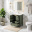 Meuble-lavabo moderne de 61 cm (24 po) avec lavabo en céramique, portes à fermeture amortie, 3 tiroirs, poignées dorées, fini peint vert olive.-534101480