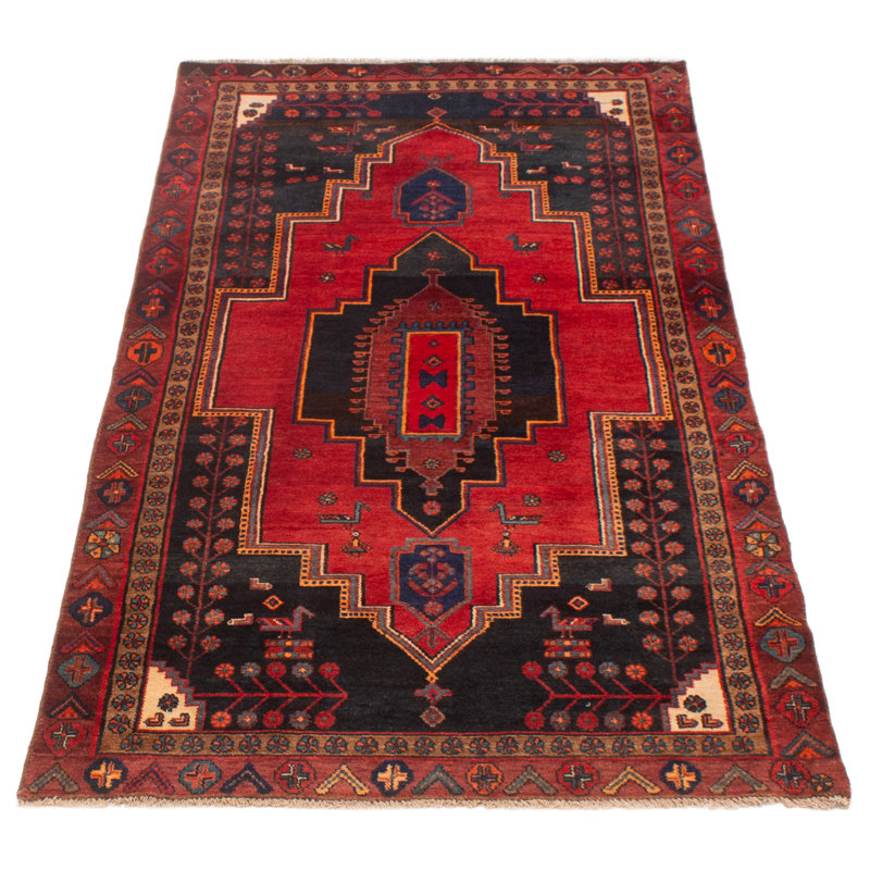 Tapis noir / rouge / beige unique de 3 pi 10 po x 7 pi 5 po Arfhlaith