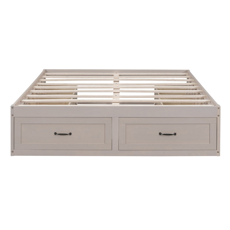 Lit plateforme avec 6 tiroirs de rangement,, Lit double, Blanc antique
