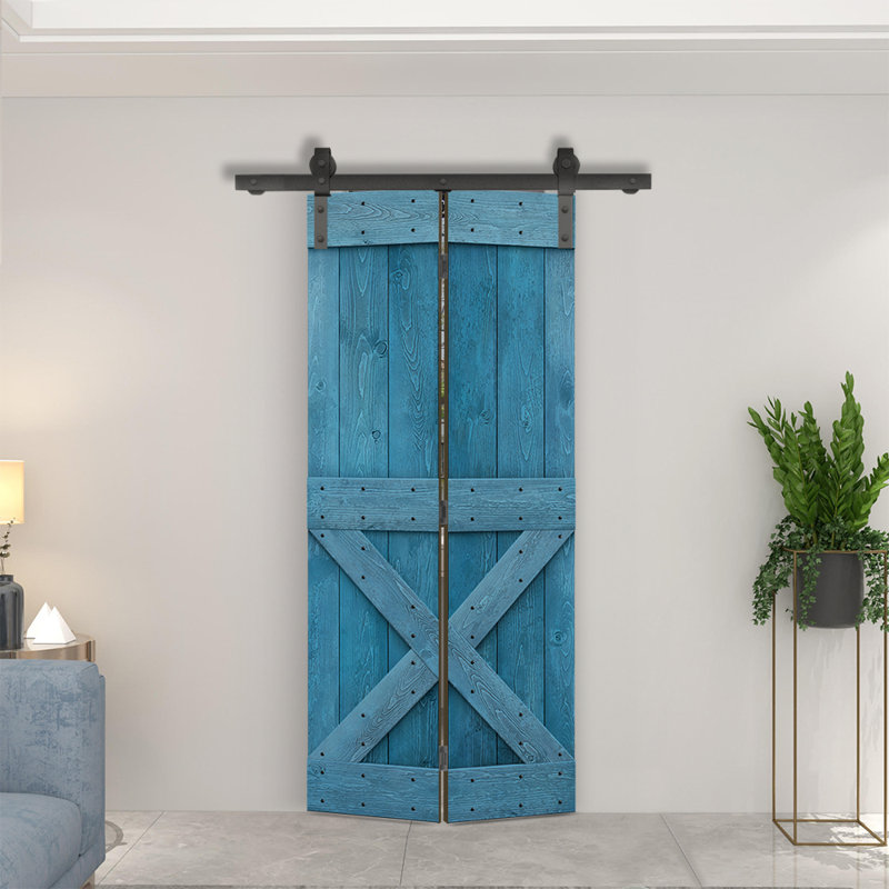 Porte pliante en bois massif 84 po 84 po, Bleu océan, 22 po x 84 po
