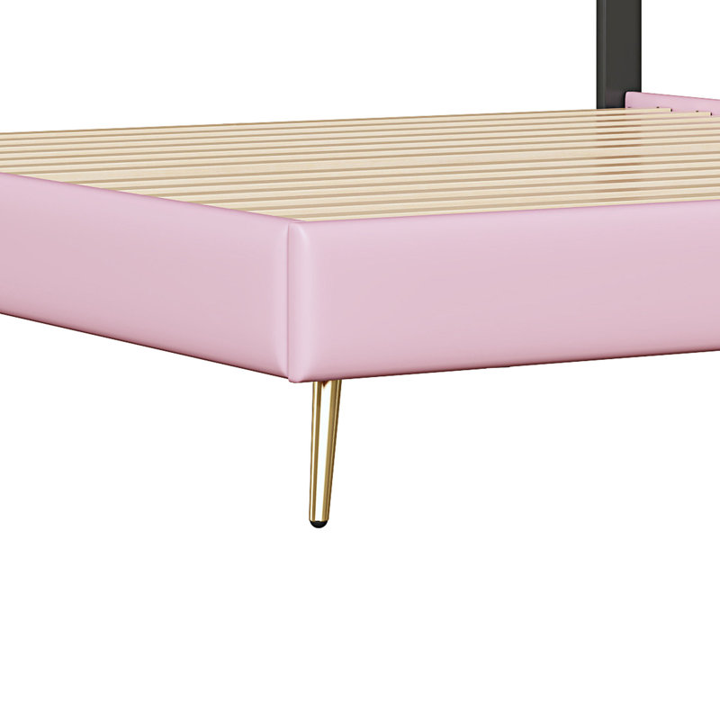 Lit plateforme tapissier avec bandes claires, Lit simple
