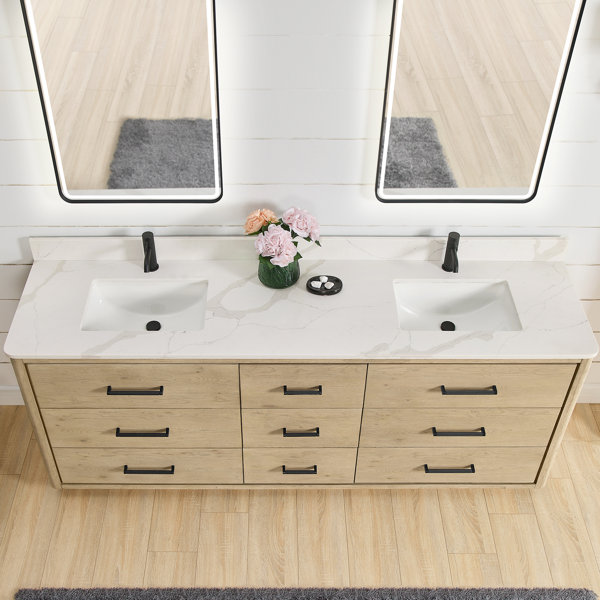 Ebern Designs 84'' Double Bathroom Vanity with Quartz Top | Wayfair