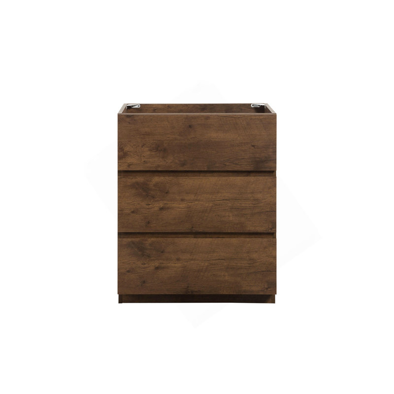 Armoire de plancher SANS lavabo, couleur noyer, avec trois tiroirs, pré-assemblée, Noyer