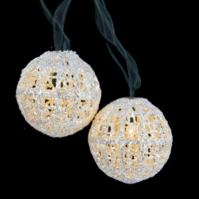 Ensemble de 10 lumières de Noël en forme de boule blanche scintillante miniature - fil vert