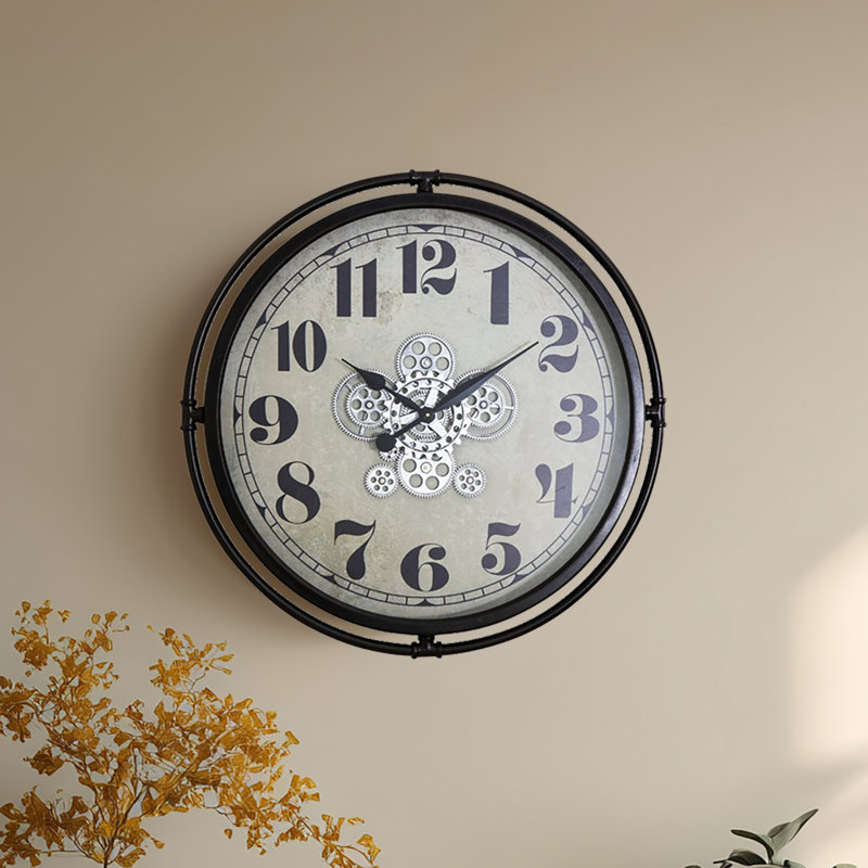 32" Industrial Bronze Clock With Open Moving Gears